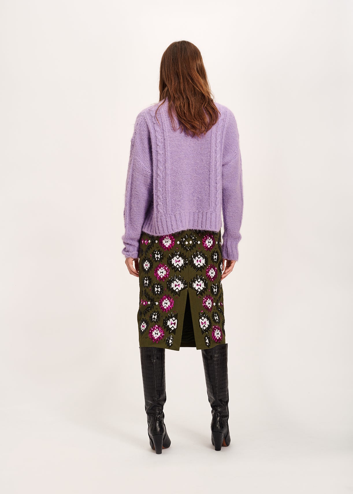 Lilac cable-knit V-neck sweater RE—SSENTIEL | Essentiel second hand