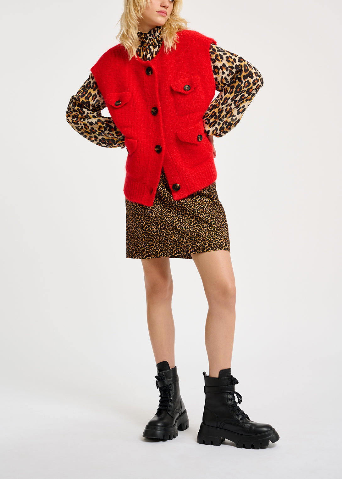 Red sleeveless mohair-blend cardigan RE—SSENTIEL | Essentiel second hand