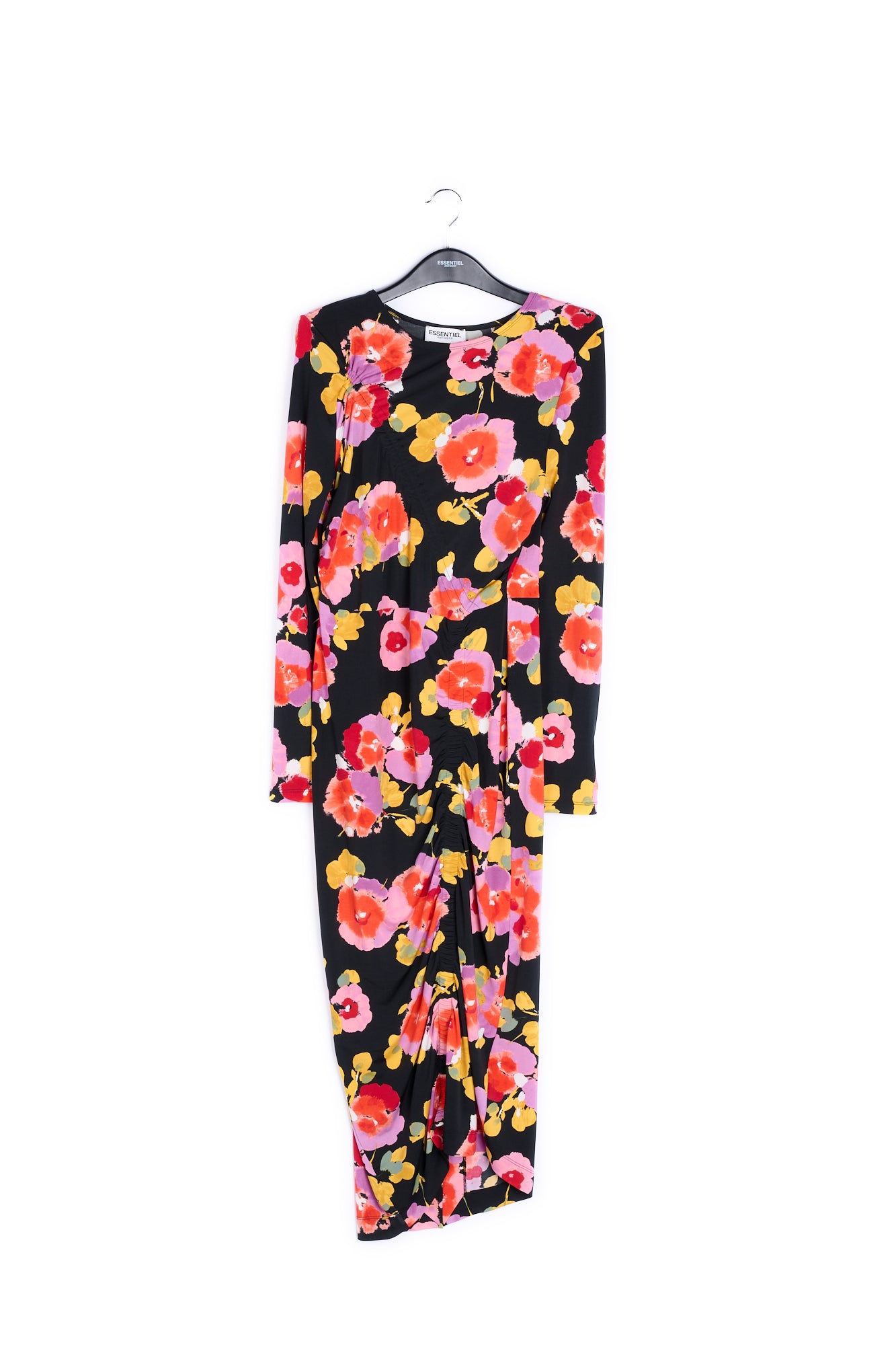 Black midi dress with floral-print RE—SSENTIEL | Essentiel second hand