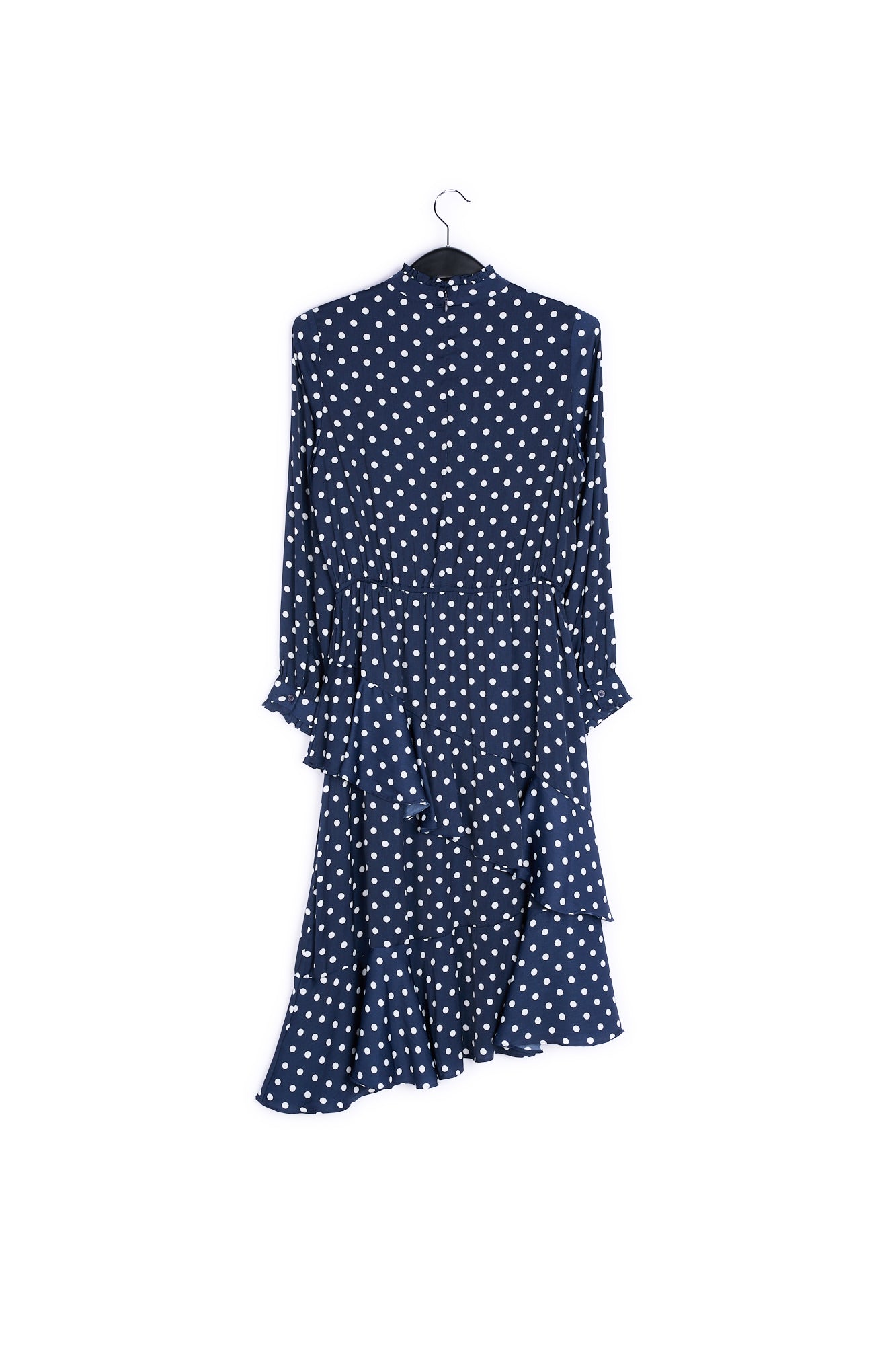 Dark blue polka dot ruffled midi dress RE—SSENTIEL | Essentiel second hand