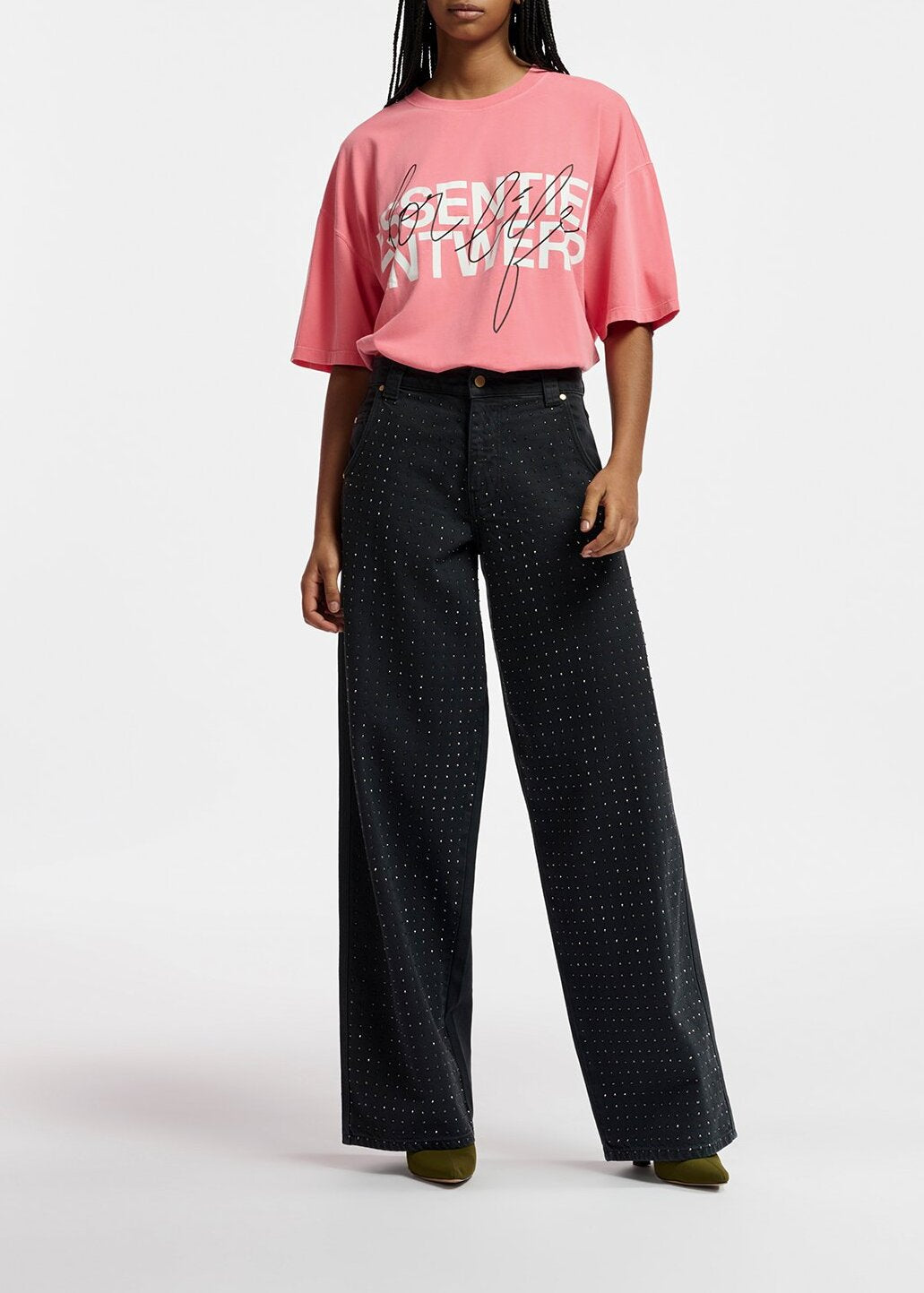 Black rhinestone-embellished wide-leg jeans RE—SSENTIEL | Essentiel second hand