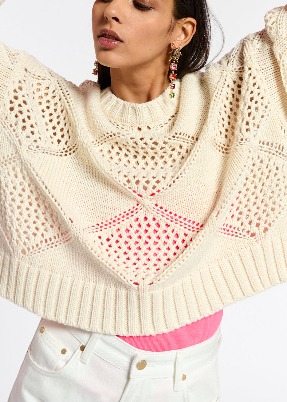 Pull blanc cassé en tricot pointelle RE—SSENTIEL | Essentiel second hand