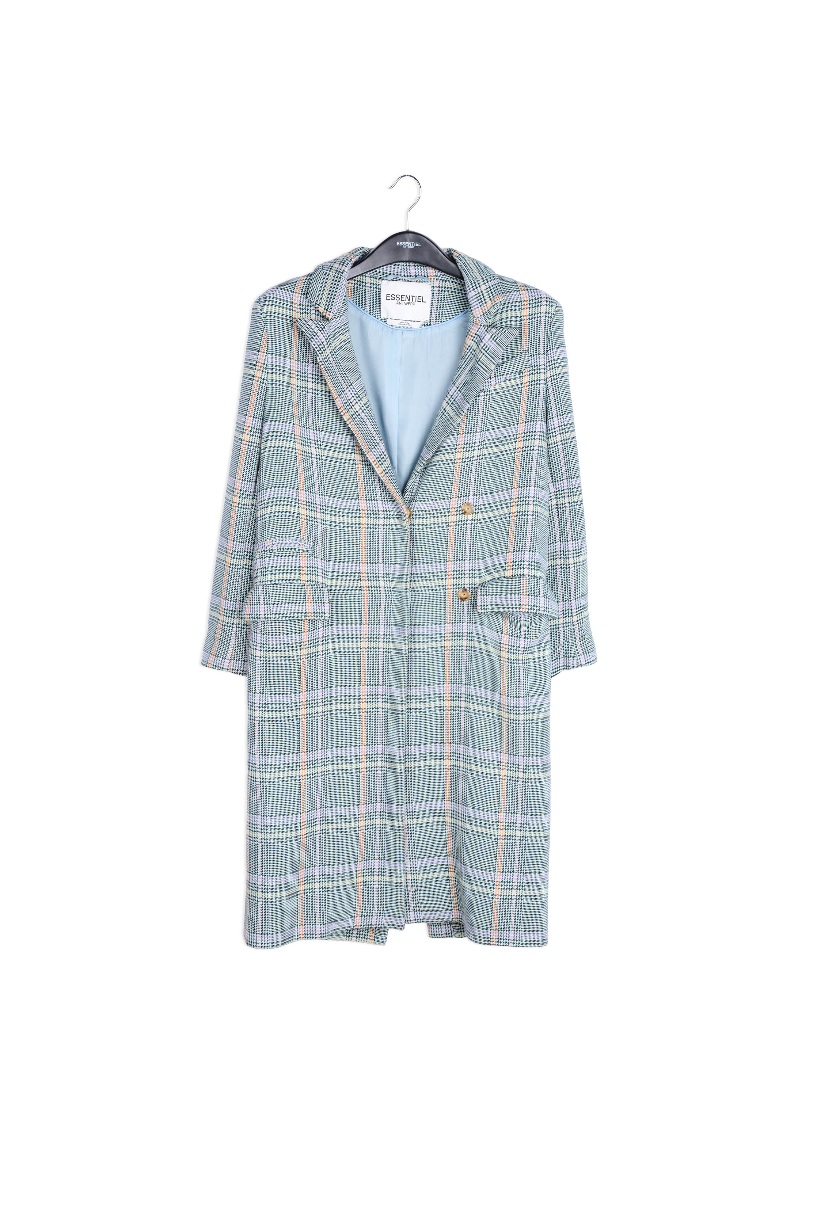 Manteau croisé en tartan vert RE—SSENTIEL | Essentiel second hand