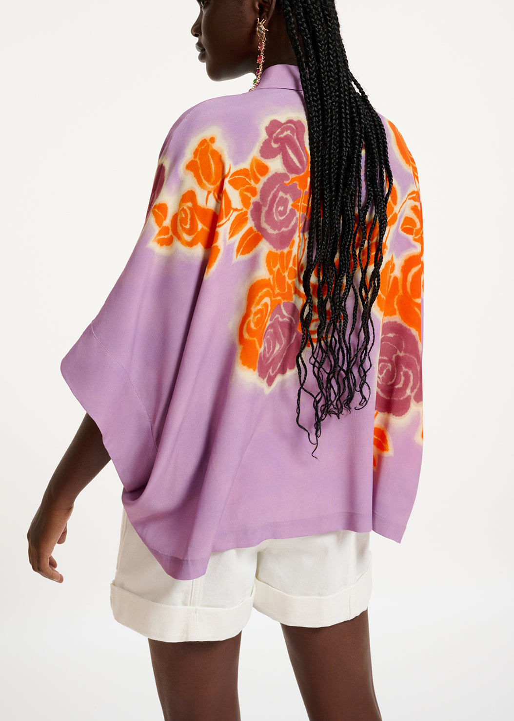 Oversized hemd met lila, oranje en paarse bloemenprint RE—SSENTIEL | Essentiel second hand