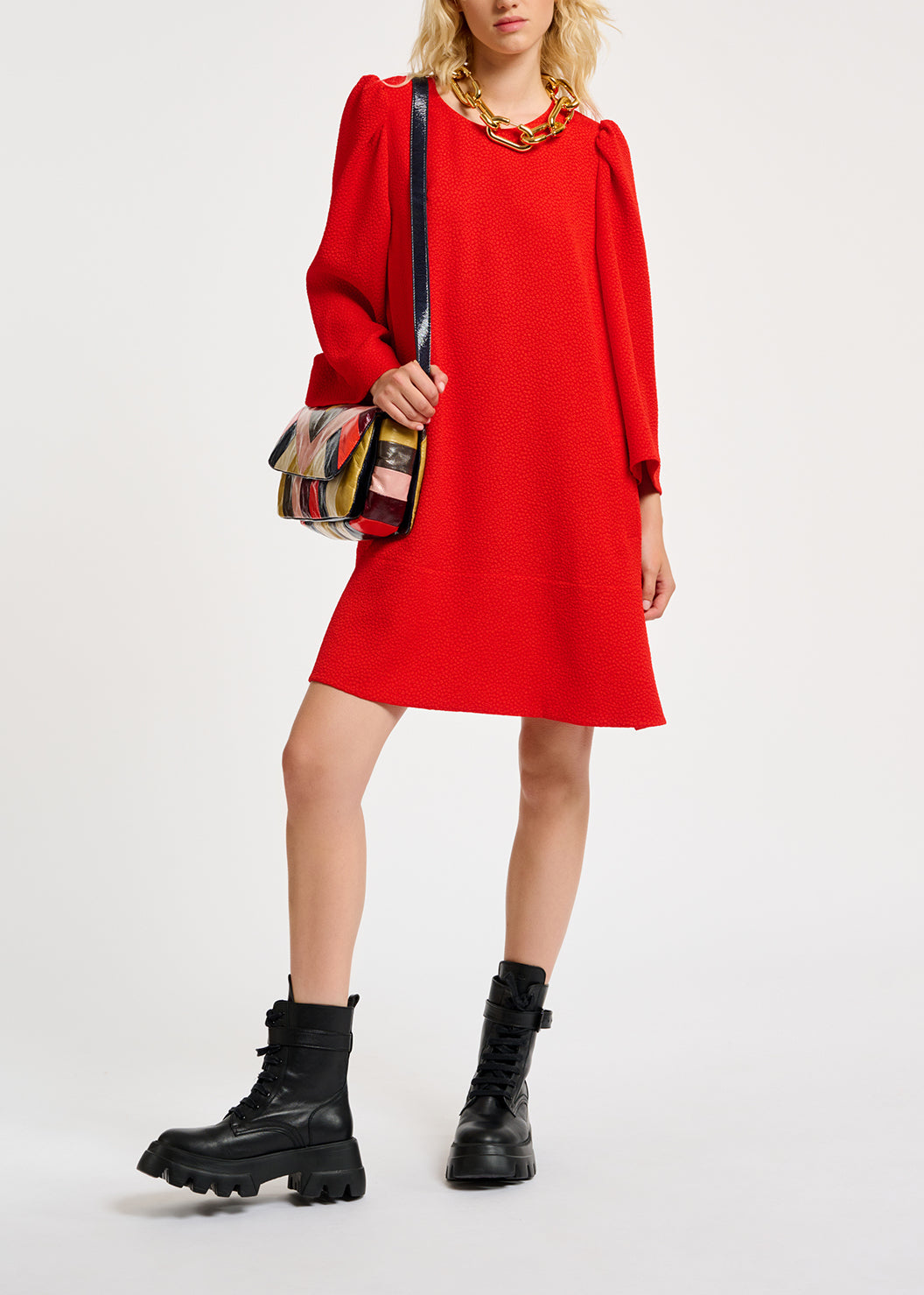 Red mini dress with trumpet sleeves RE—SSENTIEL | Essentiel second hand