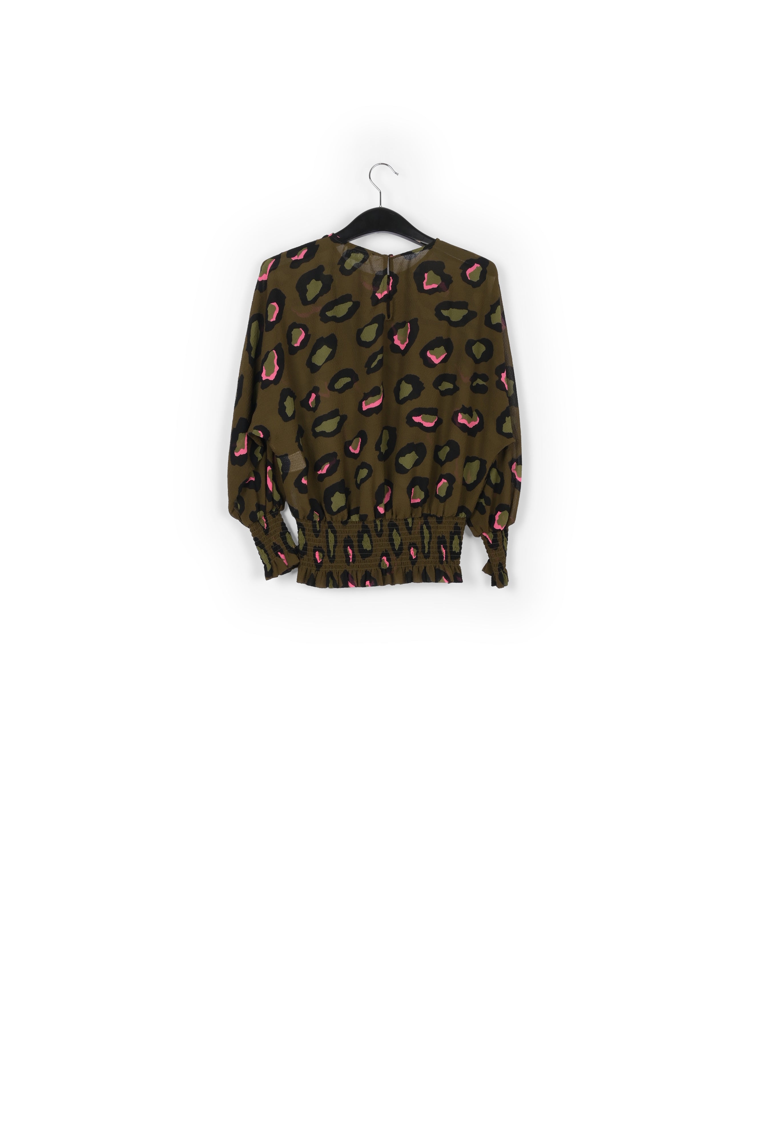 Khaki smocked top with leopard print RE—SSENTIEL | Essentiel second hand