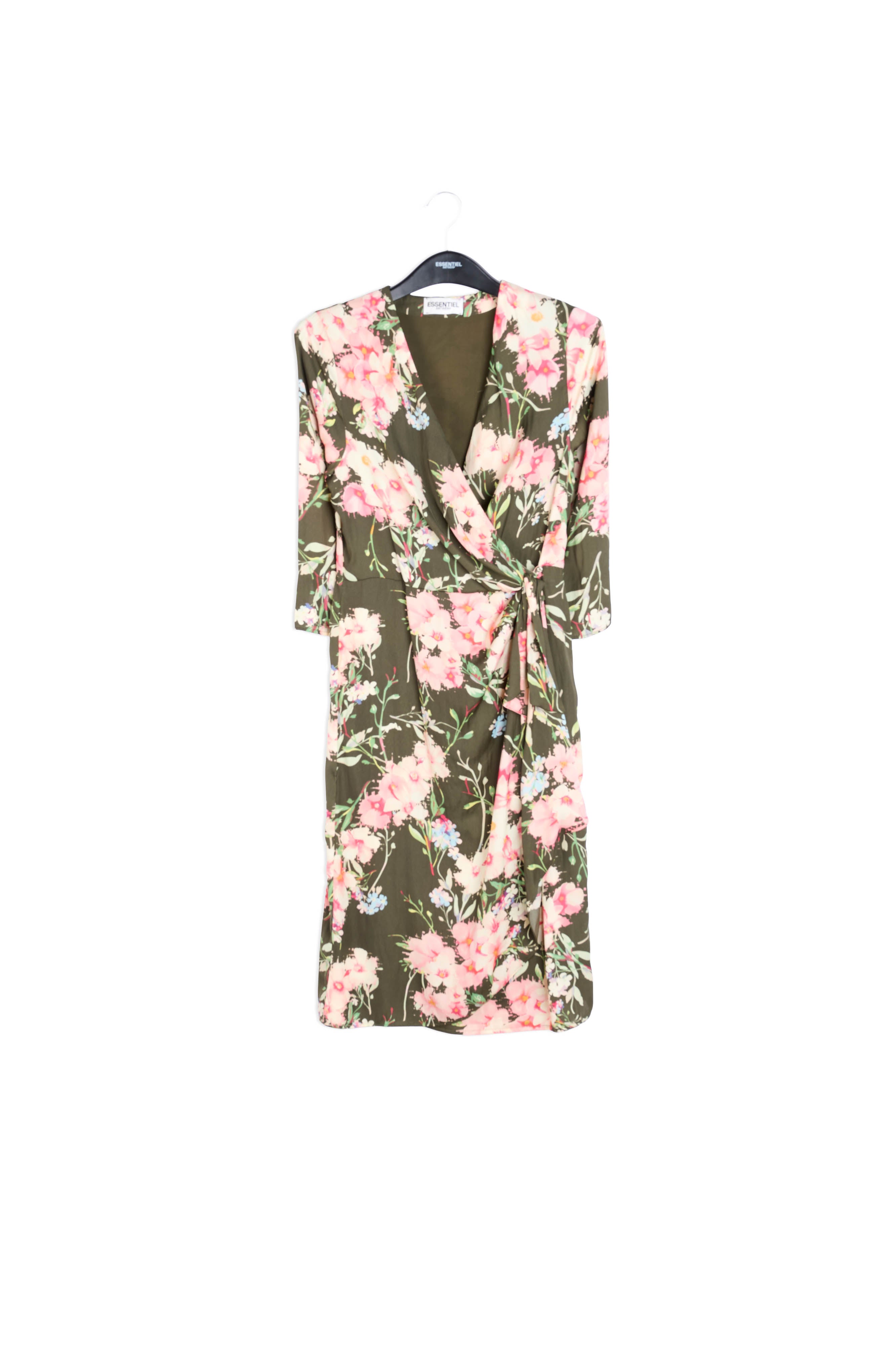 Khaki floral wrap dress RE—SSENTIEL | Essentiel second hand