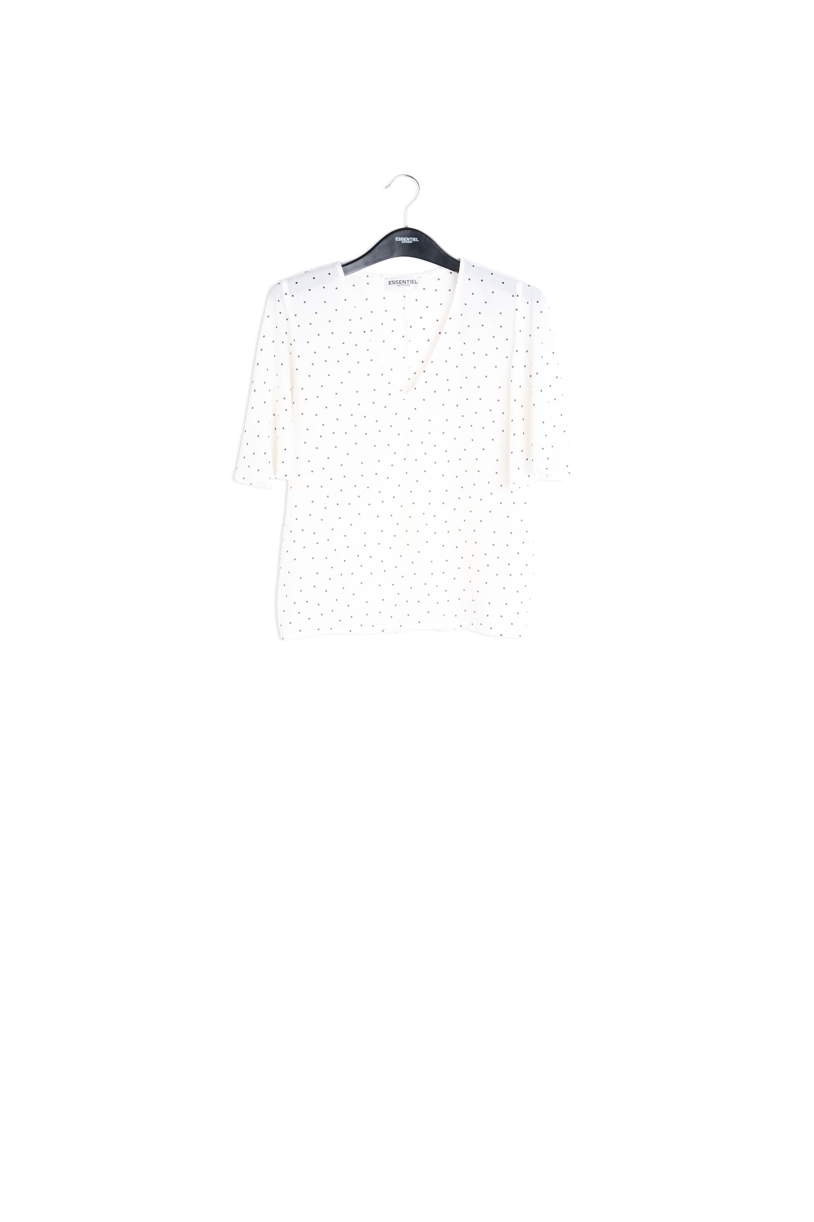 White polka dot v-neck top RE—SSENTIEL | Essentiel second hand
