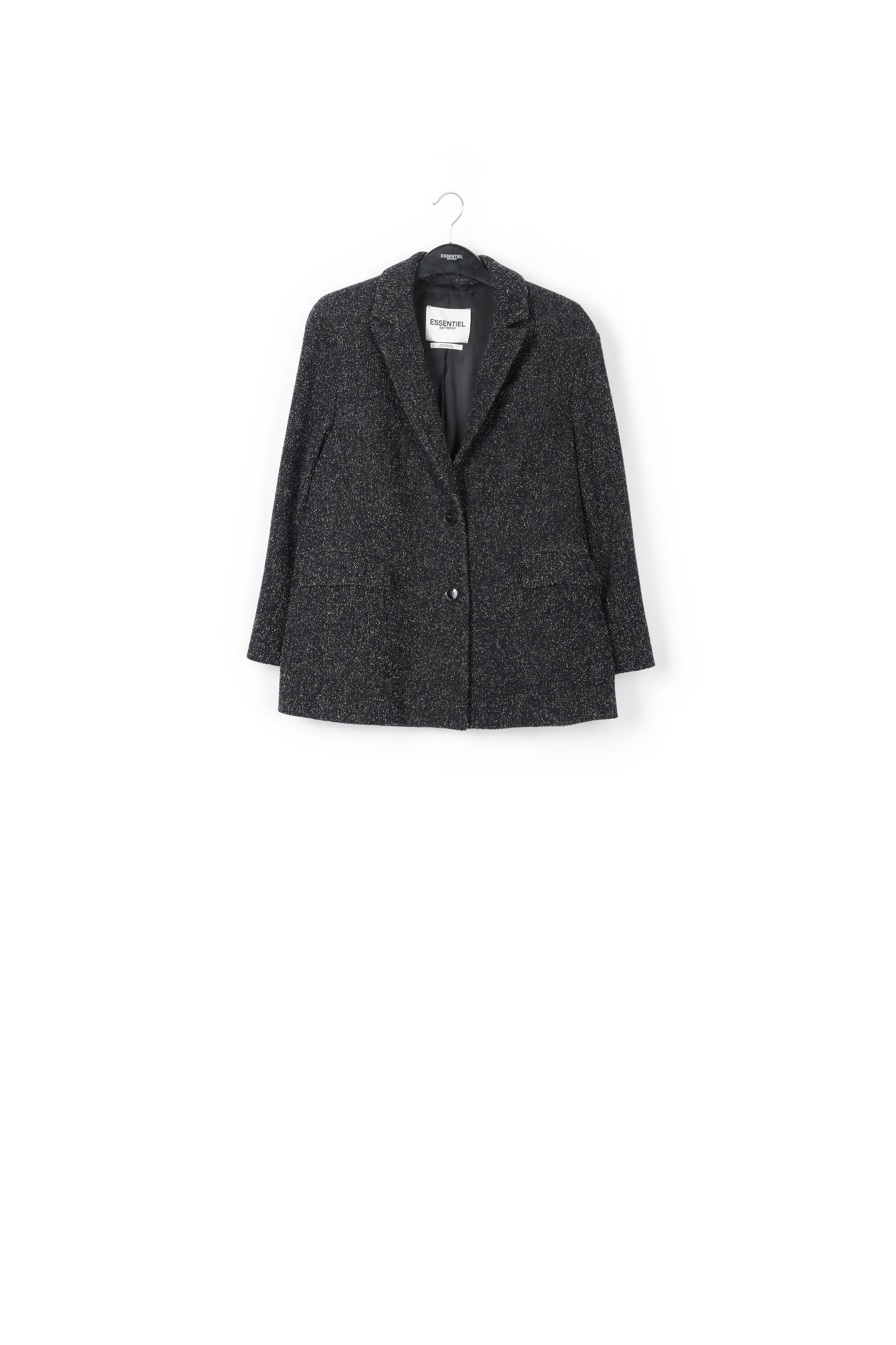 Veste noire oversize en laine cardée RE—SSENTIEL | Essentiel second hand