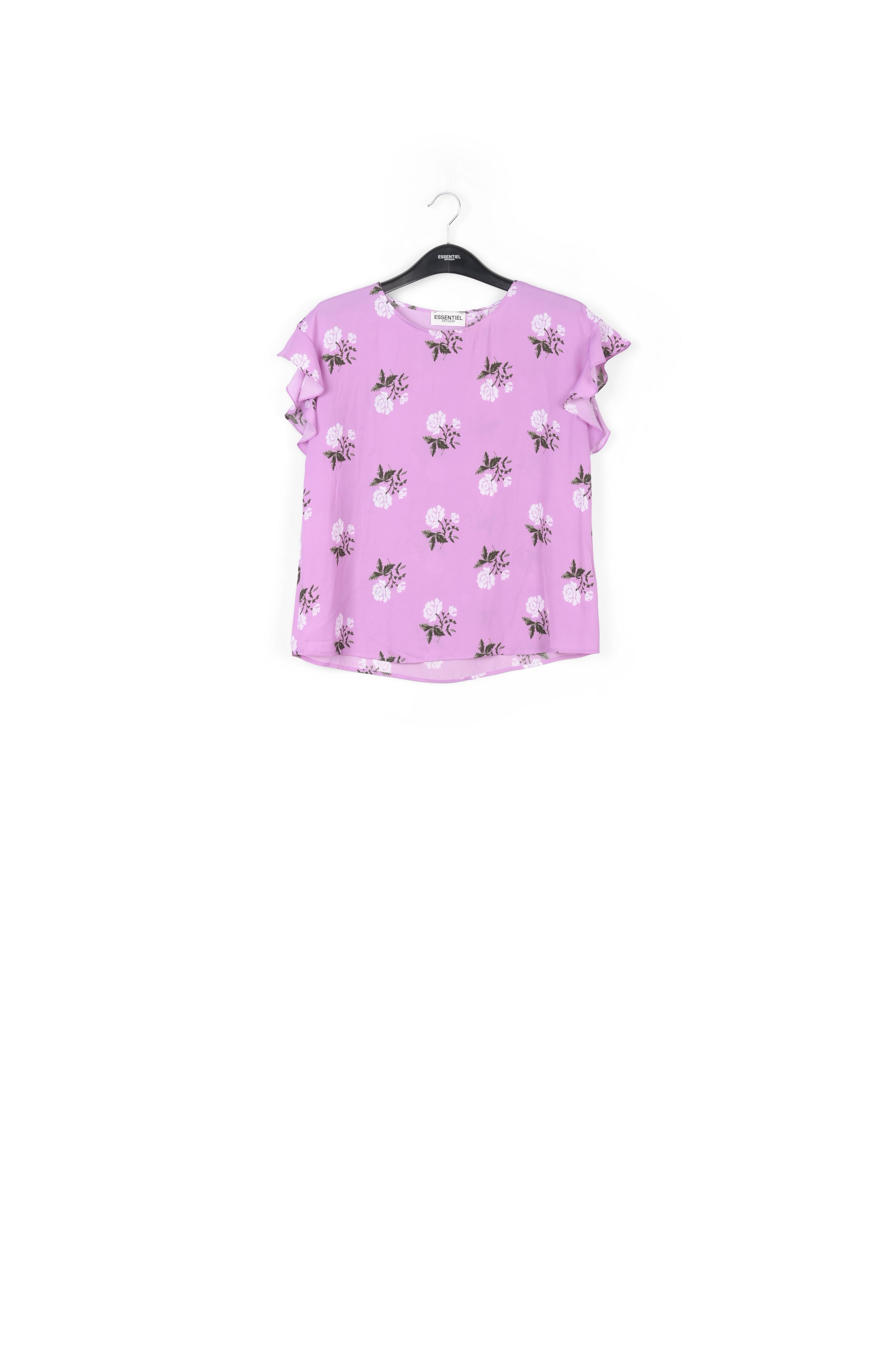 Pink flower print top with ruffled sleeves RE—SSENTIEL | Essentiel second hand