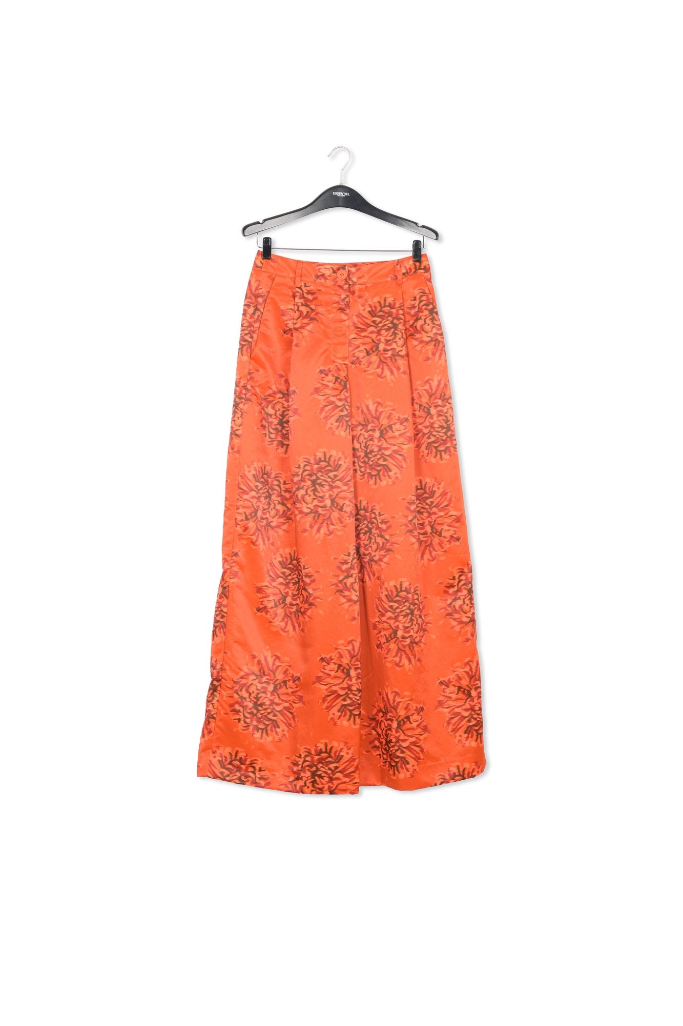 Orange wide-leg satin pants with floral print RE—SSENTIEL | Essentiel second hand