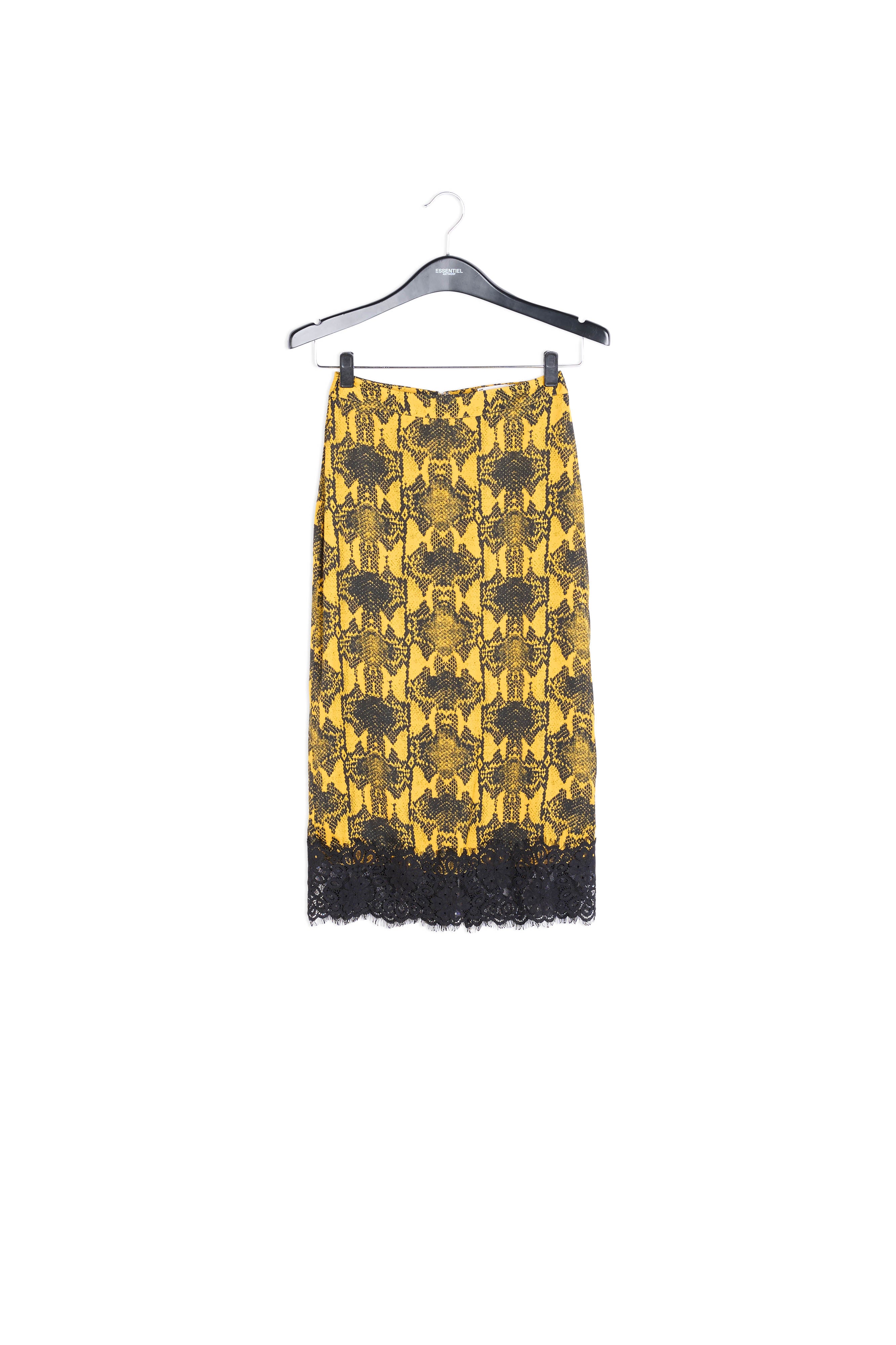 Kadmiumgele kokerrok met slangenprint RE—SSENTIEL | Essentiel second hand