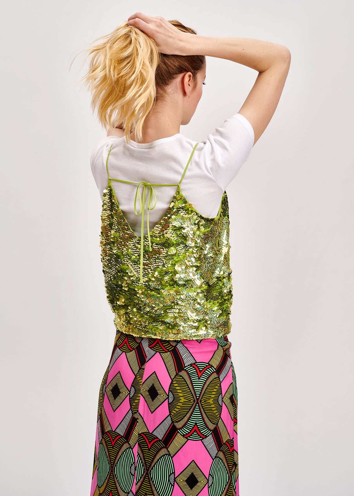Olive green sequined camisole RE—SSENTIEL | Essentiel second hand