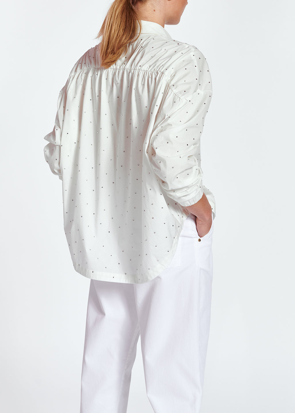 White oversized cotton-poplin shirt with rhinestones RE—SSENTIEL | Essentiel second hand
