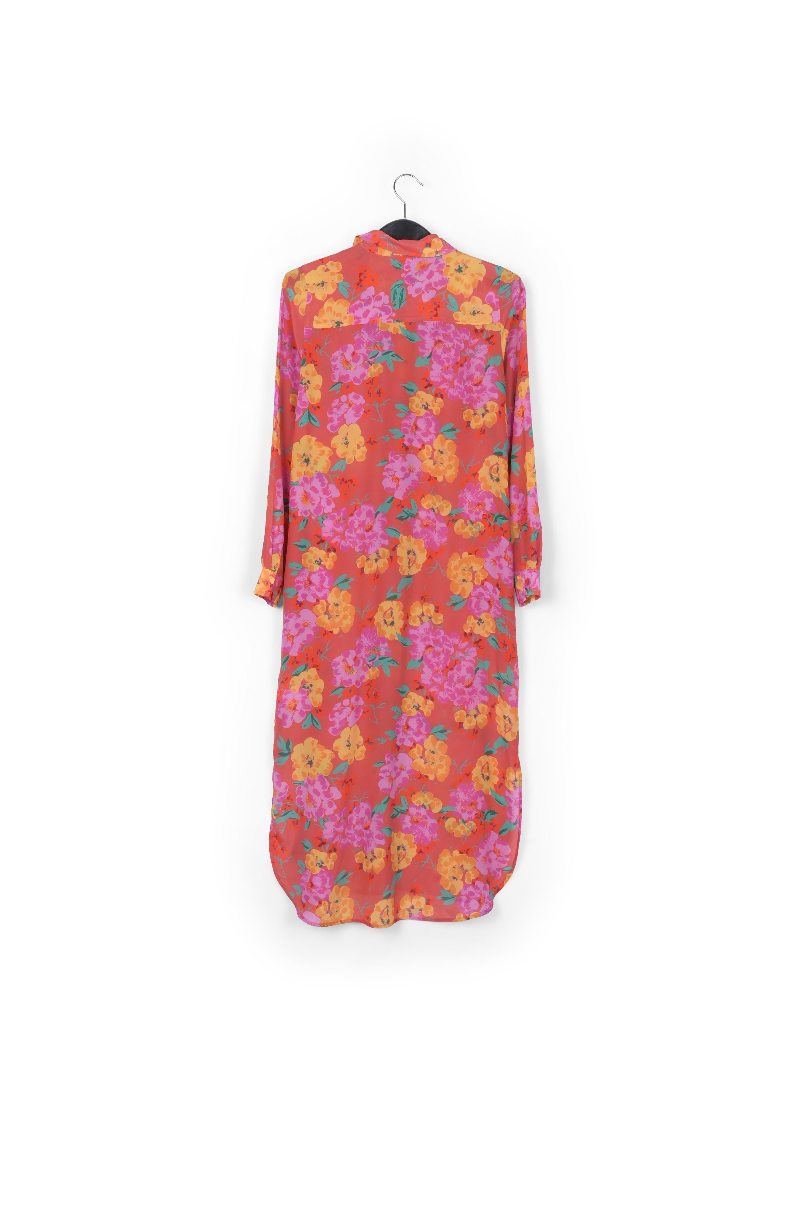 Robe chemisier en soie corail fleurie RE—SSENTIEL | Essentiel second hand