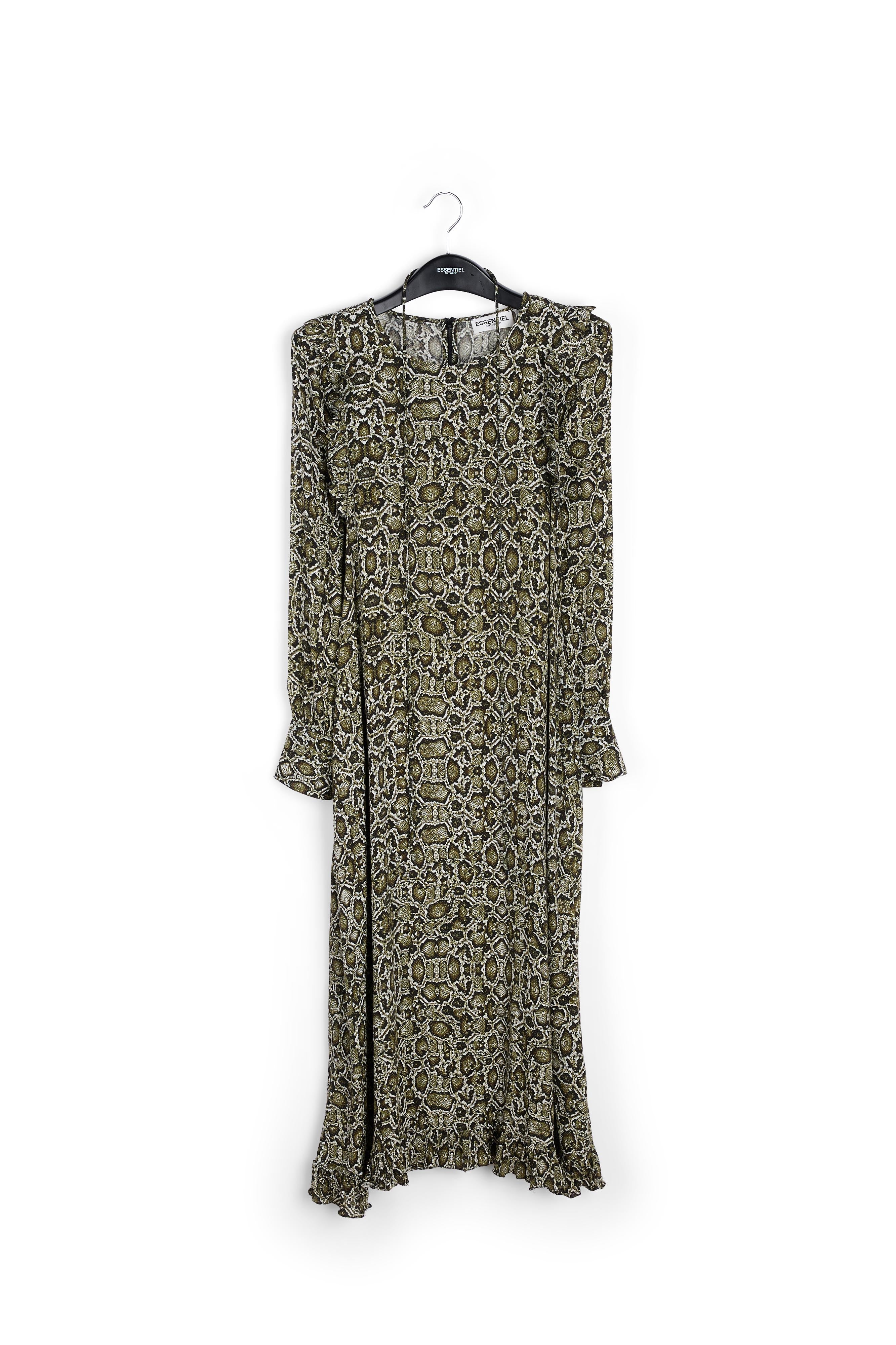 Kakigroene midi-jurk met slangenprint RE—SSENTIEL | Essentiel second hand