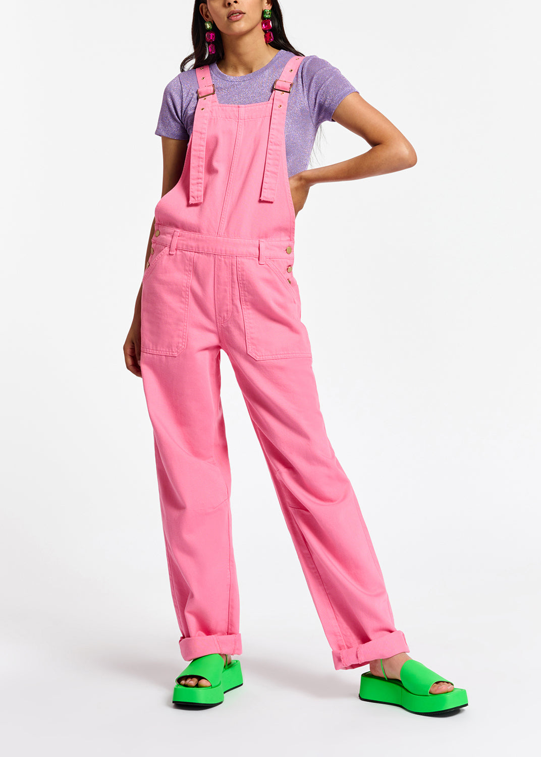 Neon pink cotton dungarees RE—SSENTIEL | Essentiel second hand