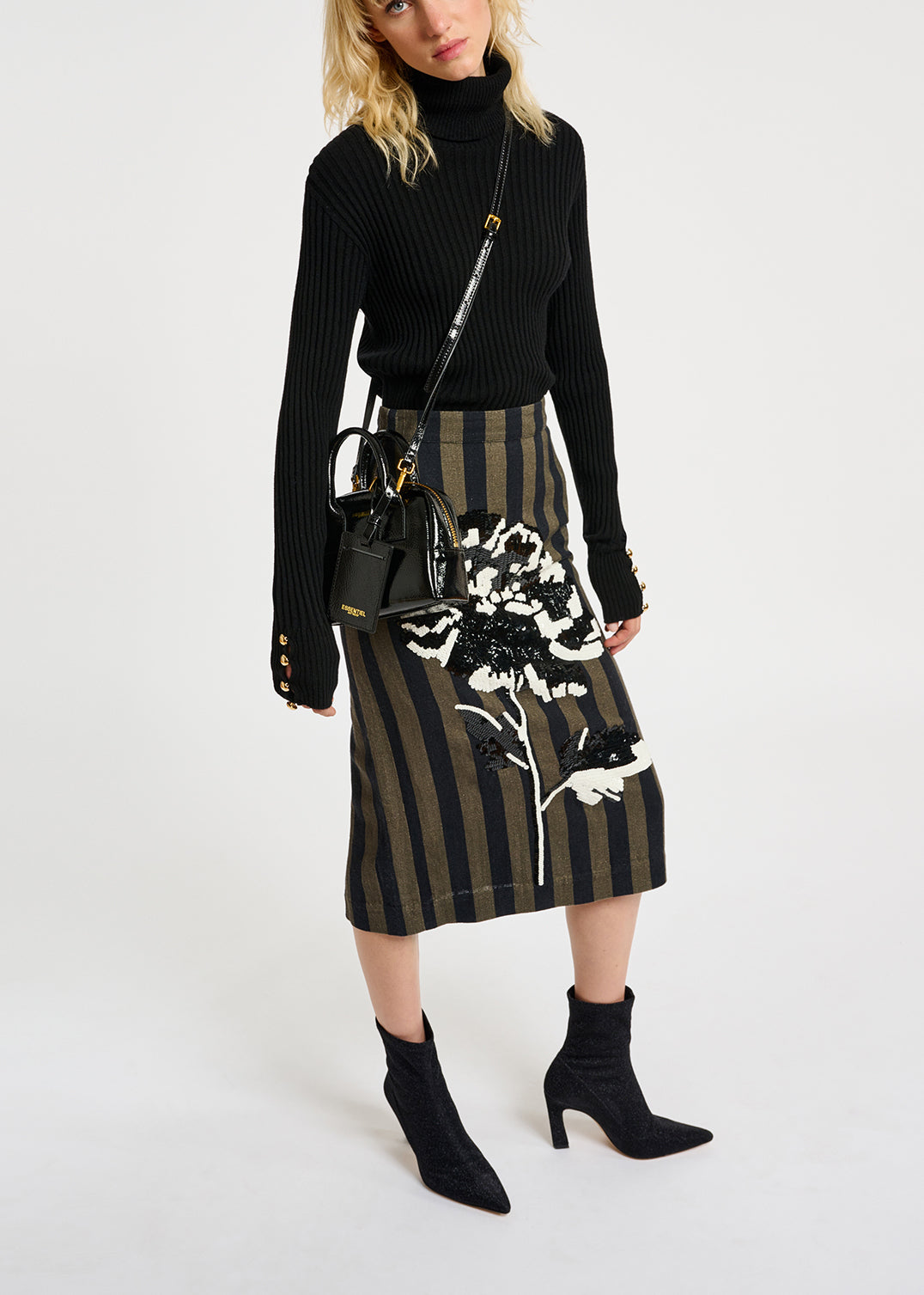 Black rib-knitted turtleneck sweater RE—SSENTIEL | Essentiel second hand