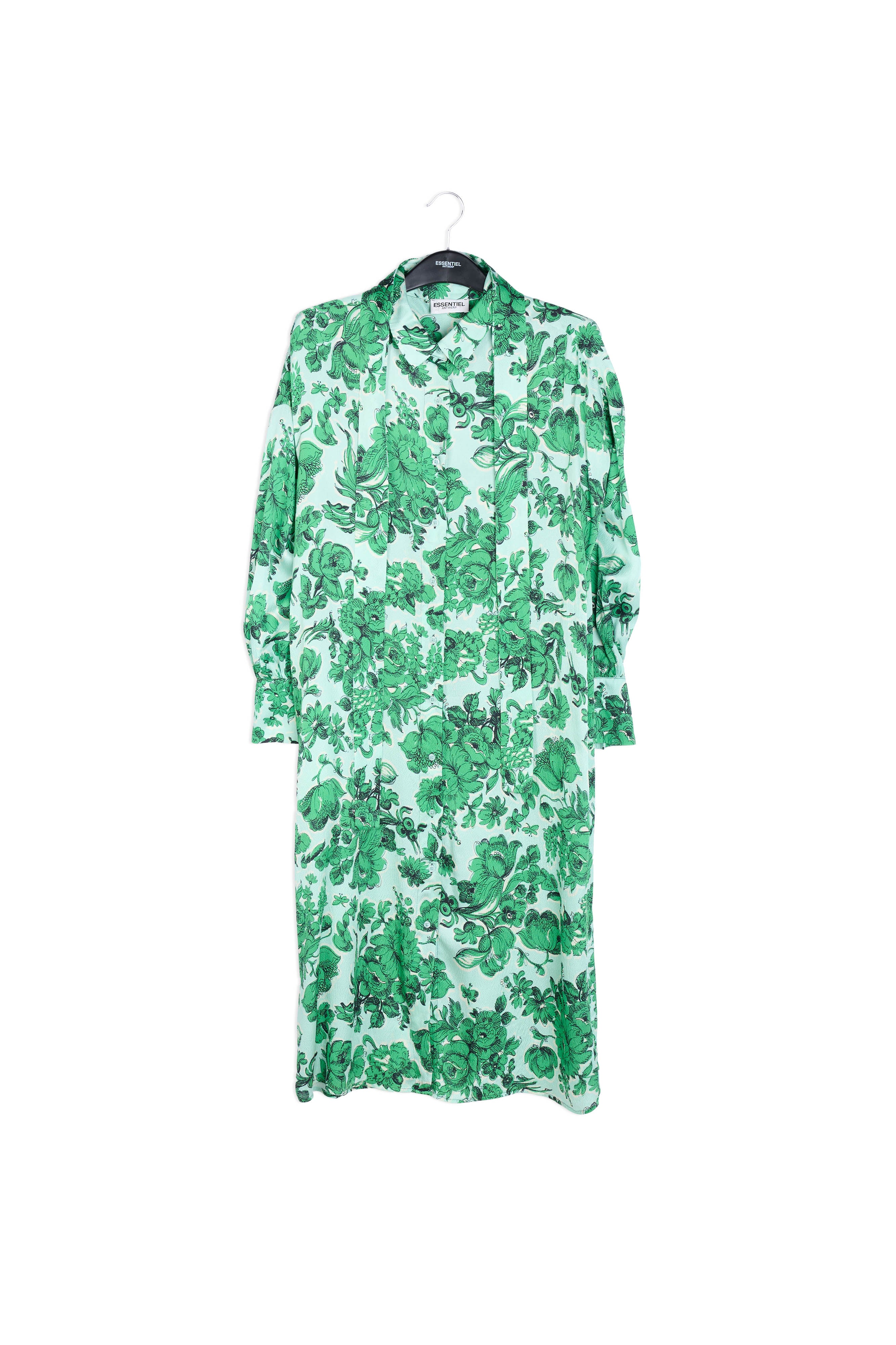 Light blue and green floral silk shirt dress RE—SSENTIEL | Essentiel second hand