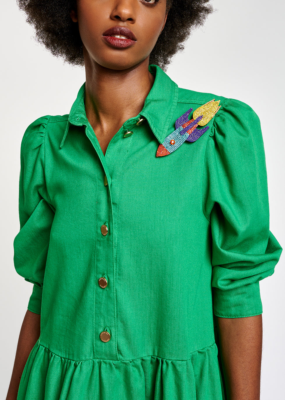 Mini robe trapèze verte en jean RE—SSENTIEL | Essentiel second hand