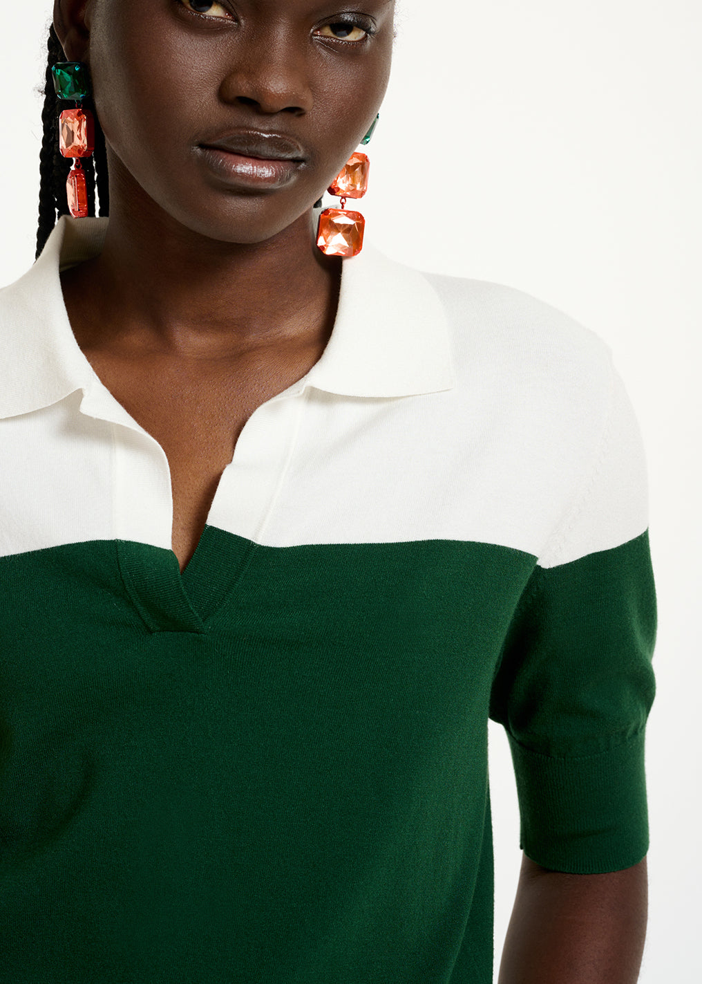 Dark green and white knitted polo top RE—SSENTIEL | Essentiel second hand