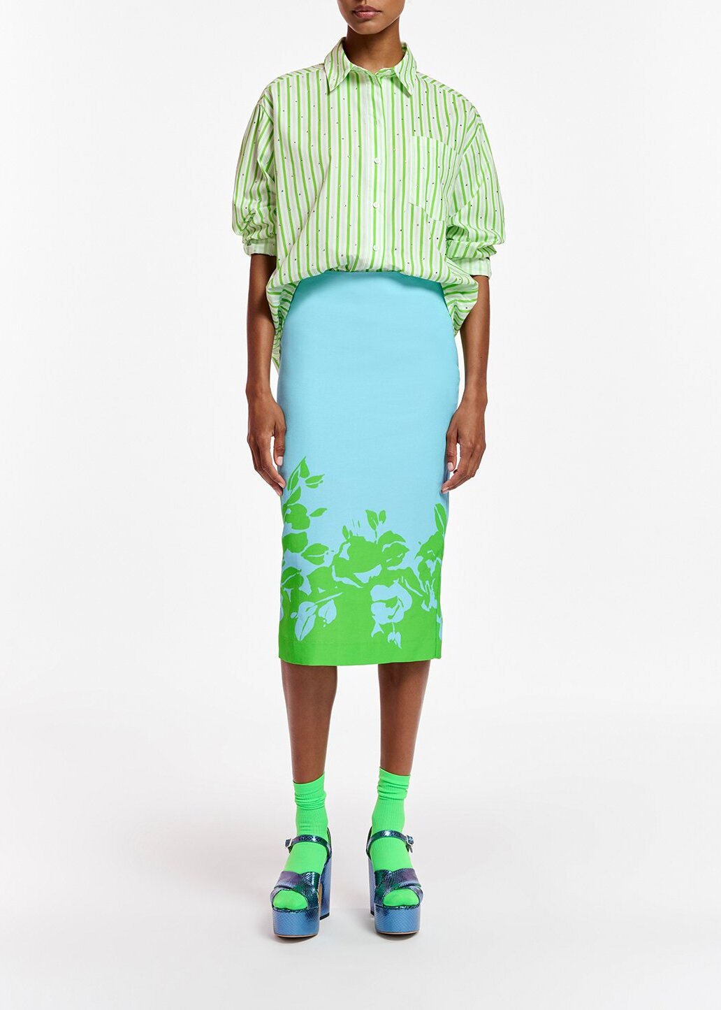 White and green striped cotton shirt with rhinestone embellishments RE—SSENTIEL | Essentiel second hand