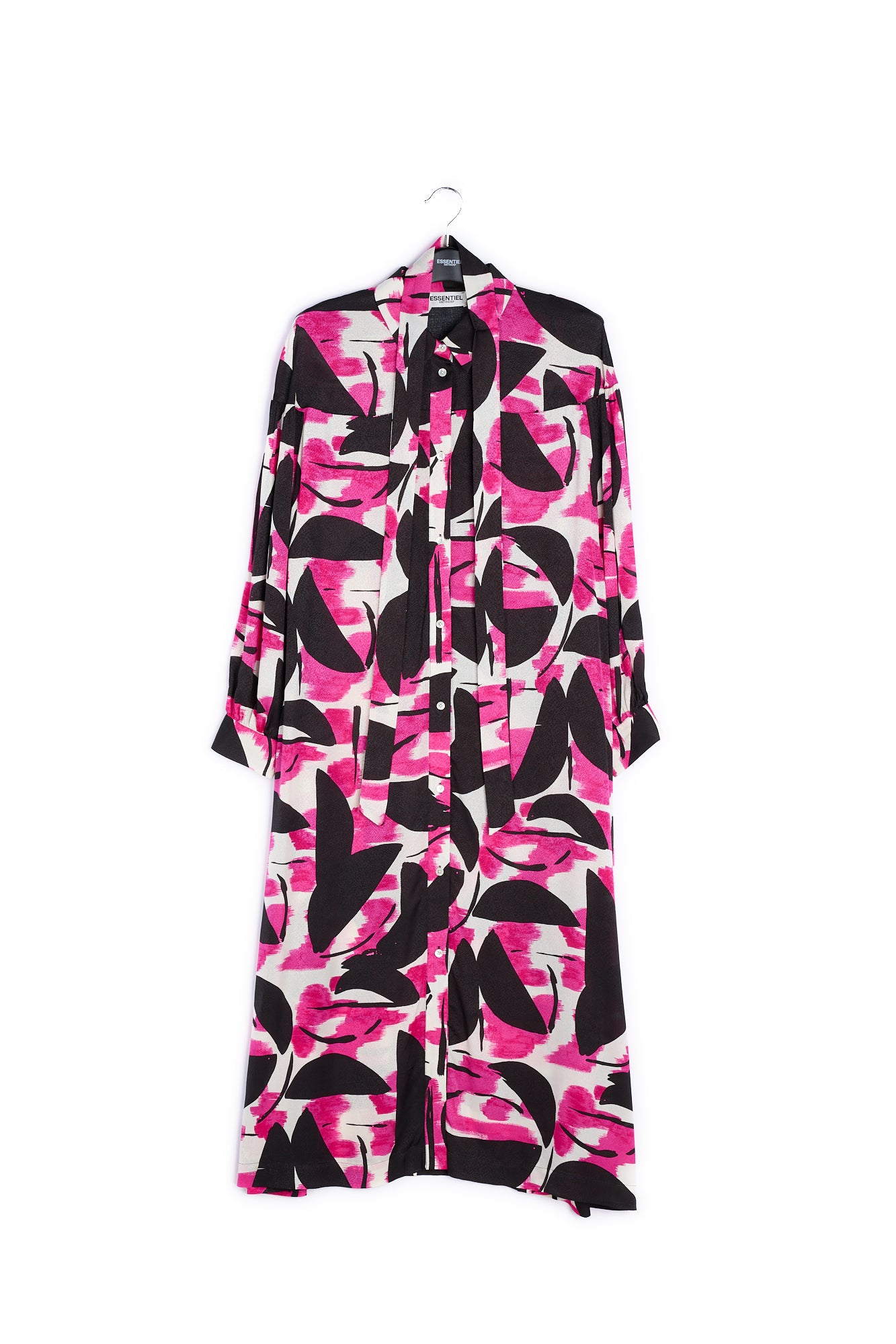Fuchsia, black and white abstract print midi dress RE—SSENTIEL | Essentiel second hand