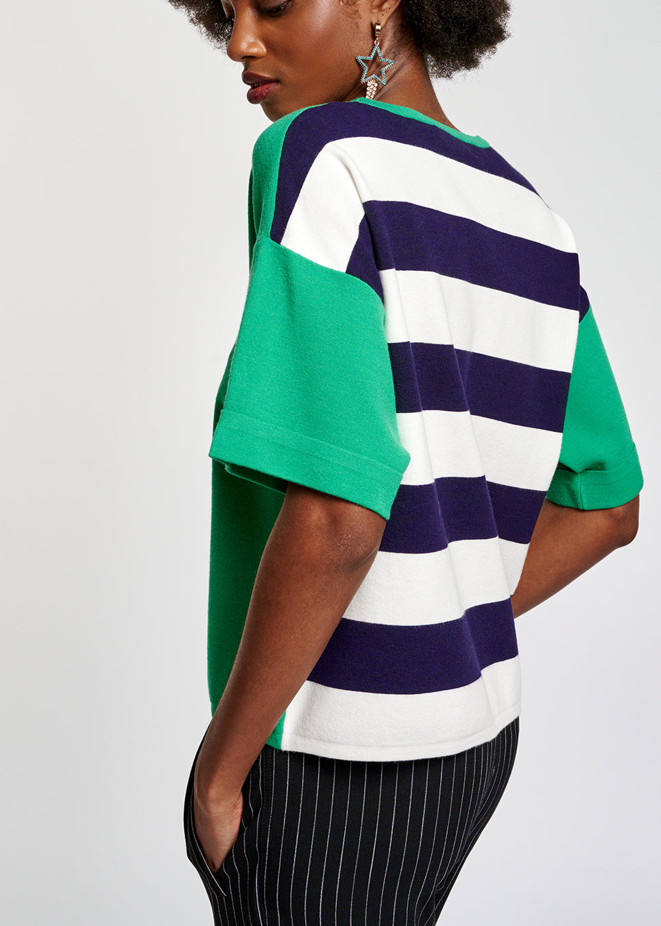 Green striped short-sleeved sweater RE—SSENTIEL | Essentiel second hand
