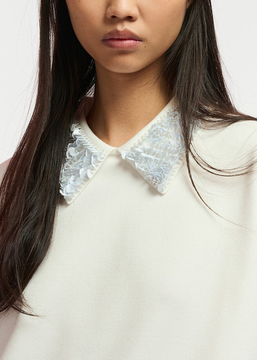 Off-white top with sequin-embellished collar RE—SSENTIEL | Essentiel second hand
