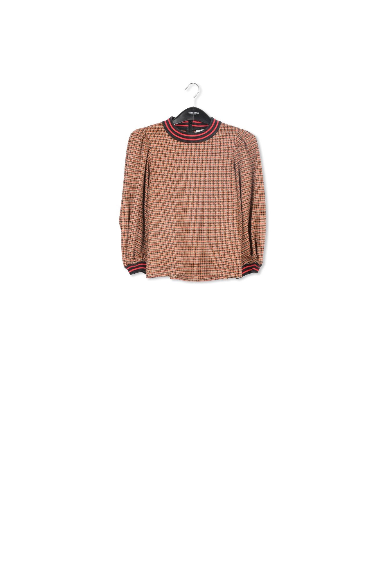 Off-white and orange houndstooth motif puffed-sleeves top RE—SSENTIEL | Essentiel second hand