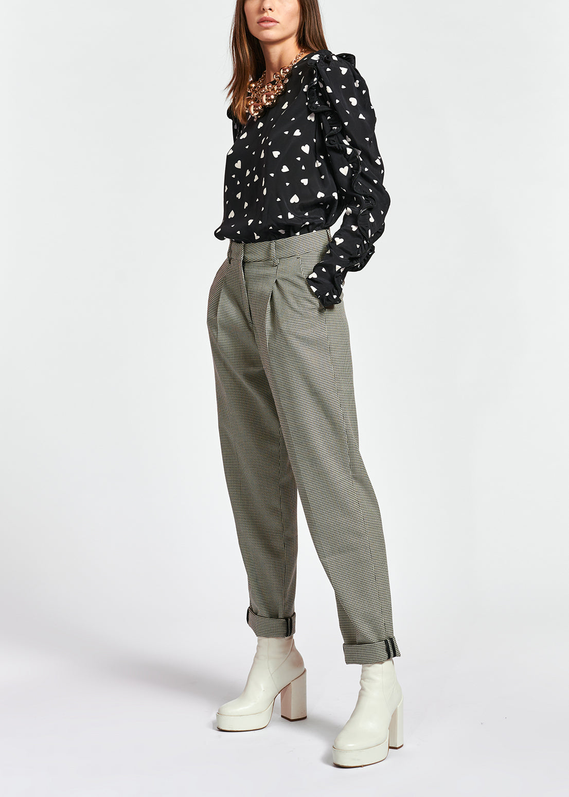 Black heart-print top with ruffled sleeves RE—SSENTIEL | Essentiel second hand