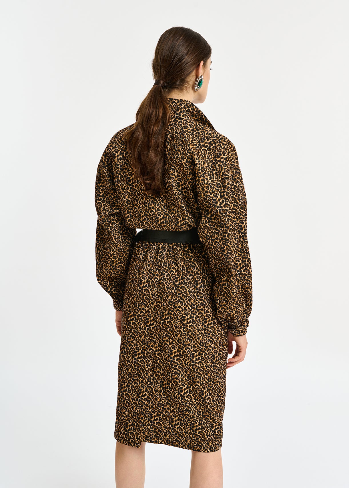 Jurk op knielengte in luipaardjacquard RE—SSENTIEL | Essentiel second hand