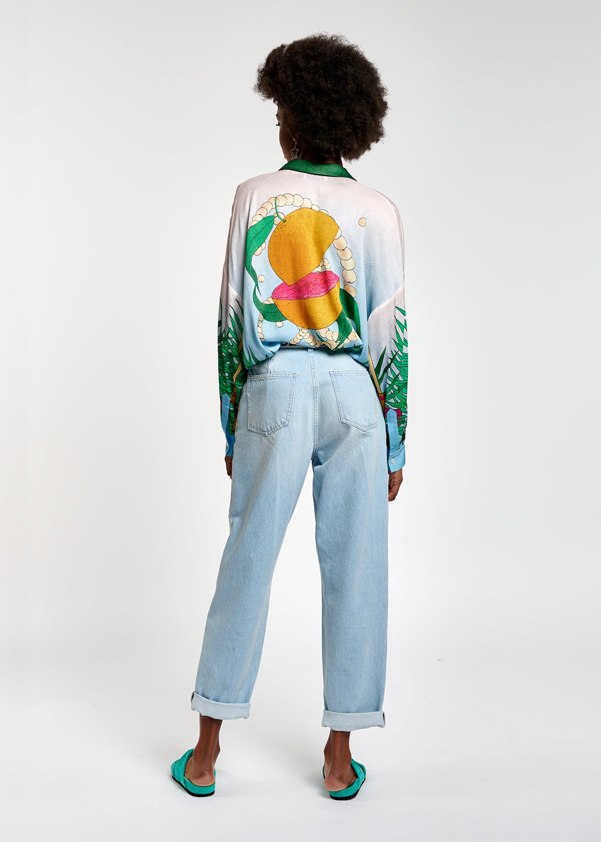 Light blue tropical print viscose-jacquard shirt RE—SSENTIEL | Essentiel second hand