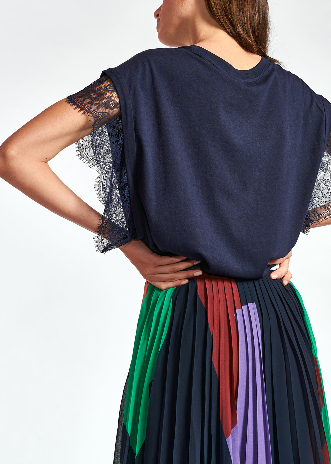 Dark blue organic cotton T-shirt with lace RE—SSENTIEL | Essentiel second hand