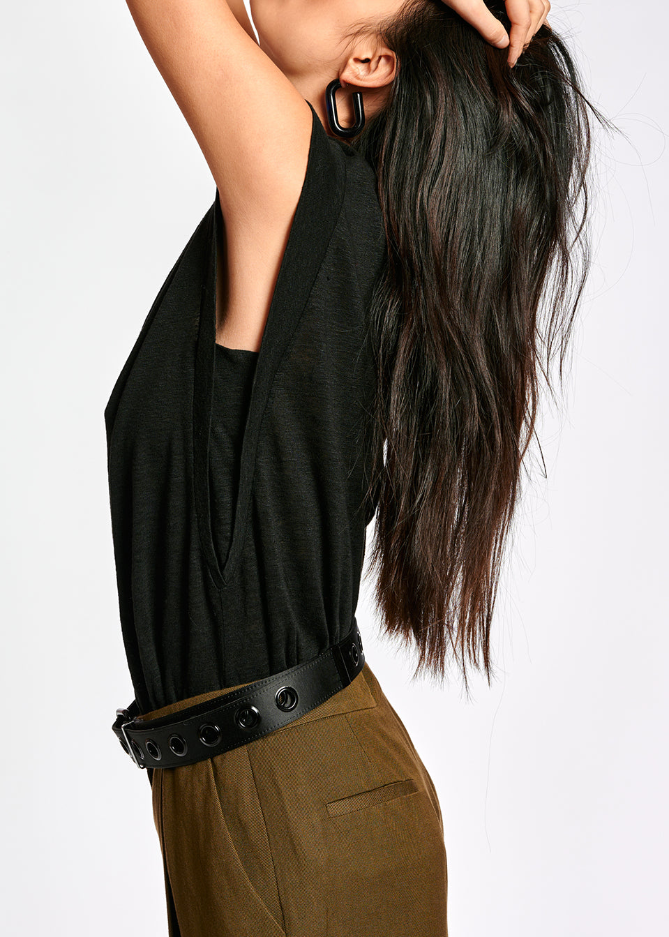 Black linen relaxed-fit T-shirt RE—SSENTIEL | Essentiel second hand