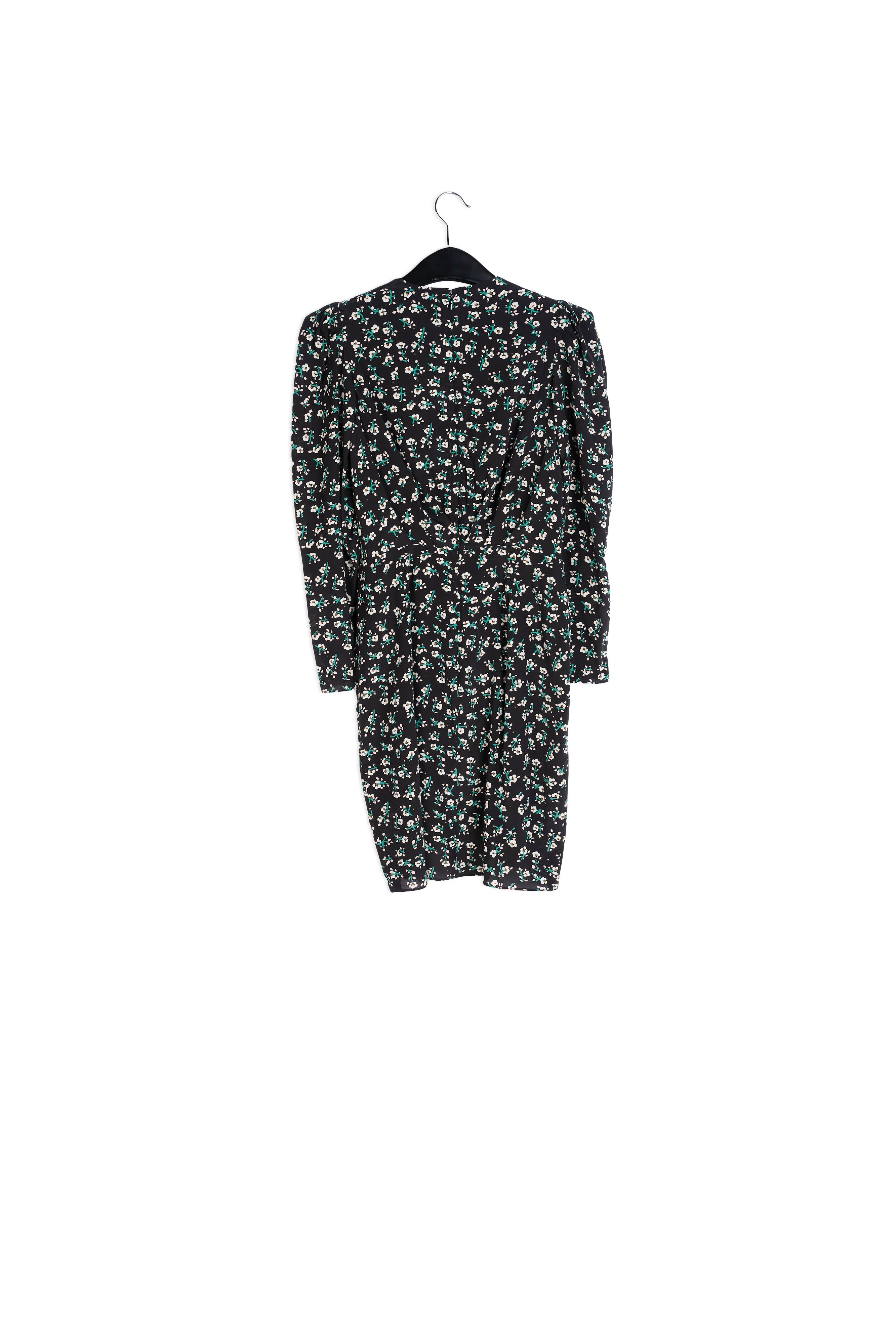 Zwarte miniwikkeljurk met bloemen RE—SSENTIEL | Essentiel second hand