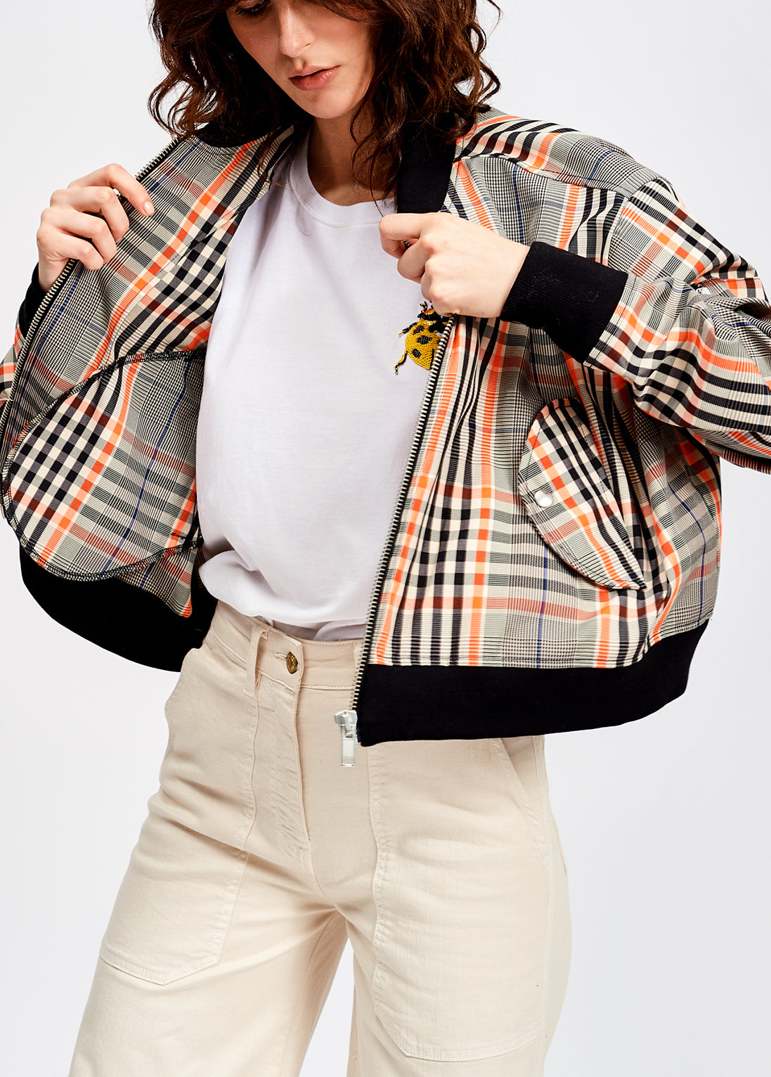Black and orange plaid bomber jacket RE—SSENTIEL | Essentiel second hand
