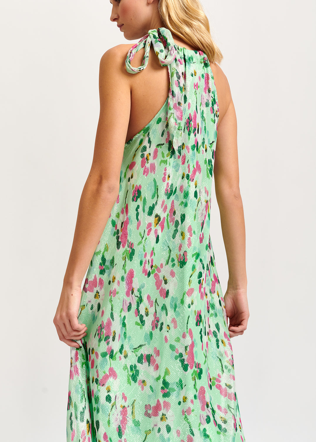 Mint green floral-print halterneck maxi dress RE—SSENTIEL | Essentiel second hand