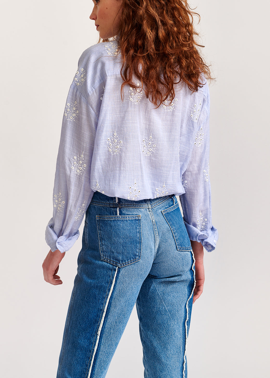 Light blue embellished embroidered cotton shirt RE—SSENTIEL | Essentiel second hand