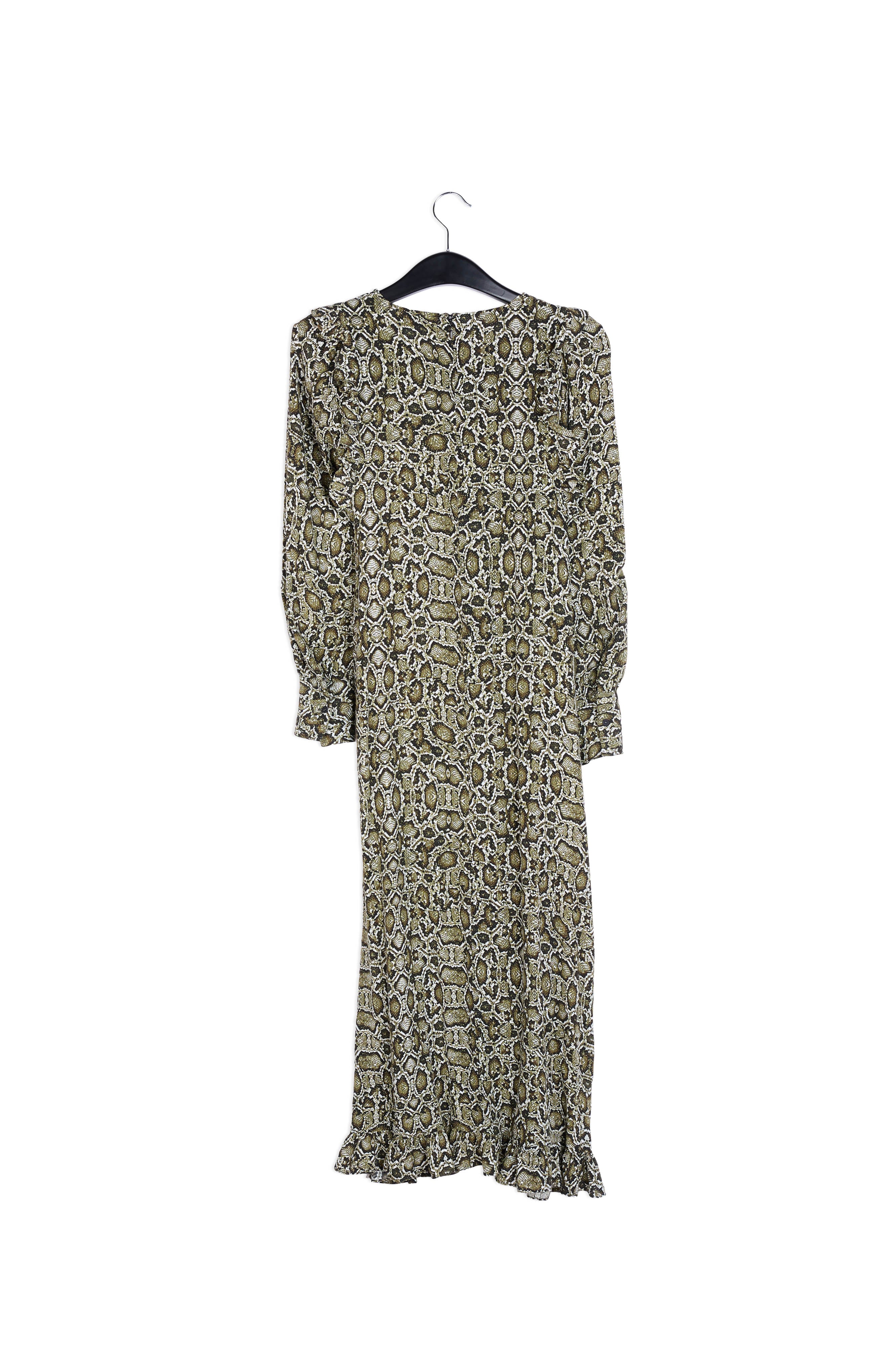 Kakigroene midi-jurk met slangenprint RE—SSENTIEL | Essentiel second hand