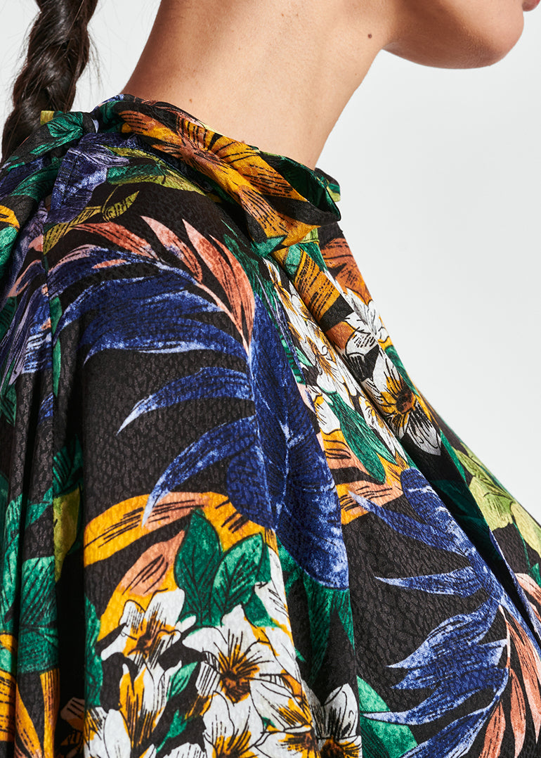 Black floral-print mini dress with pussy-bow RE—SSENTIEL | Essentiel second hand