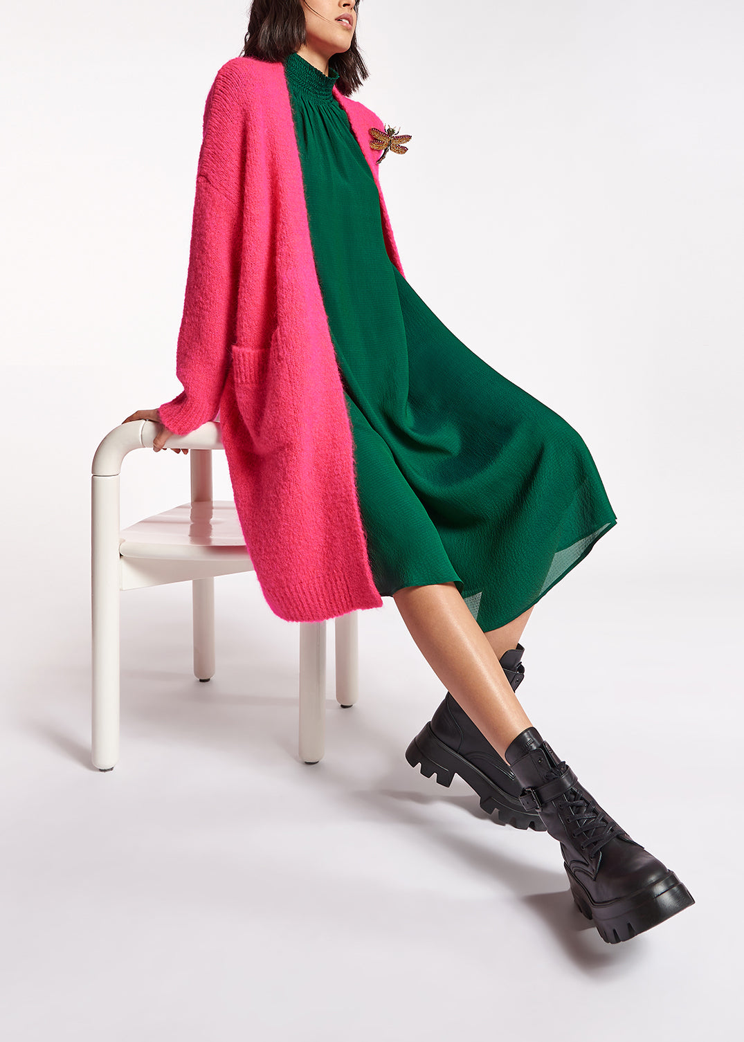 Cardigan midi en mohair mélangé rose néon RE—SSENTIEL | Essentiel second hand