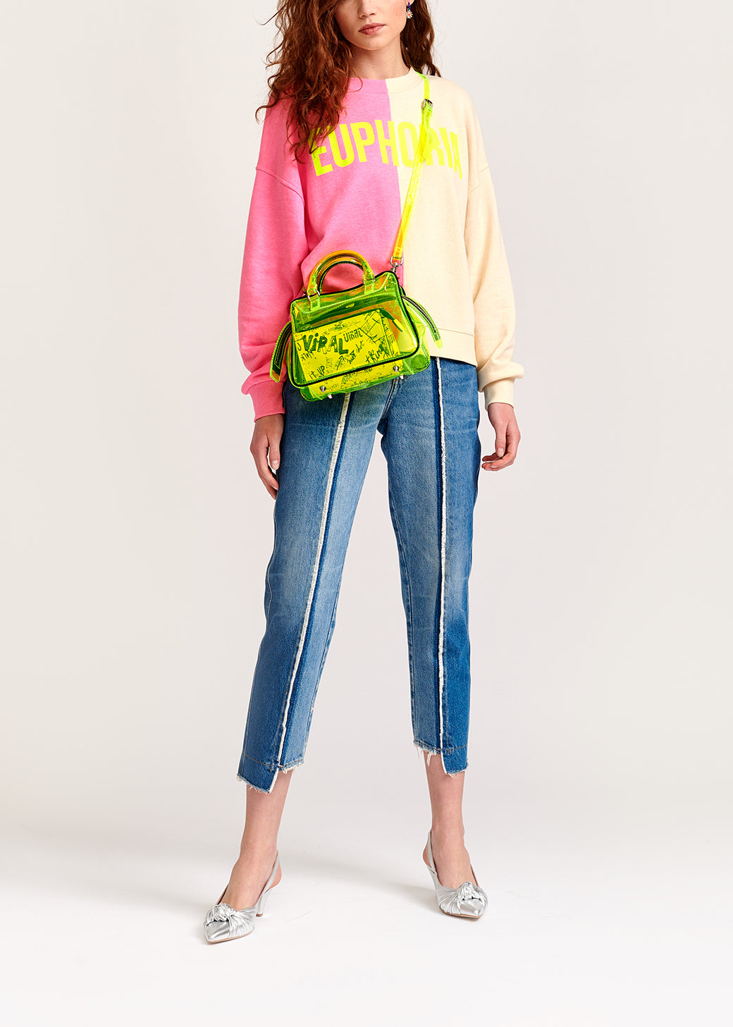 Neon pink and beige bicolor 'euphoria' sweatshirt RE—SSENTIEL | Essentiel second hand