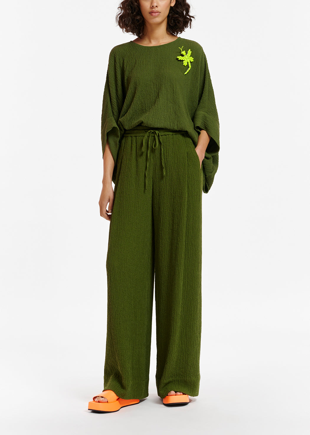 Khaki oversized seersucker top RE—SSENTIEL | Essentiel second hand