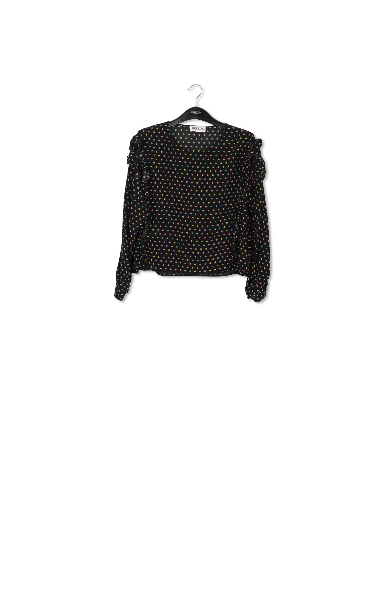 Black polka-dot top with ruffles RE—SSENTIEL | Essentiel second hand