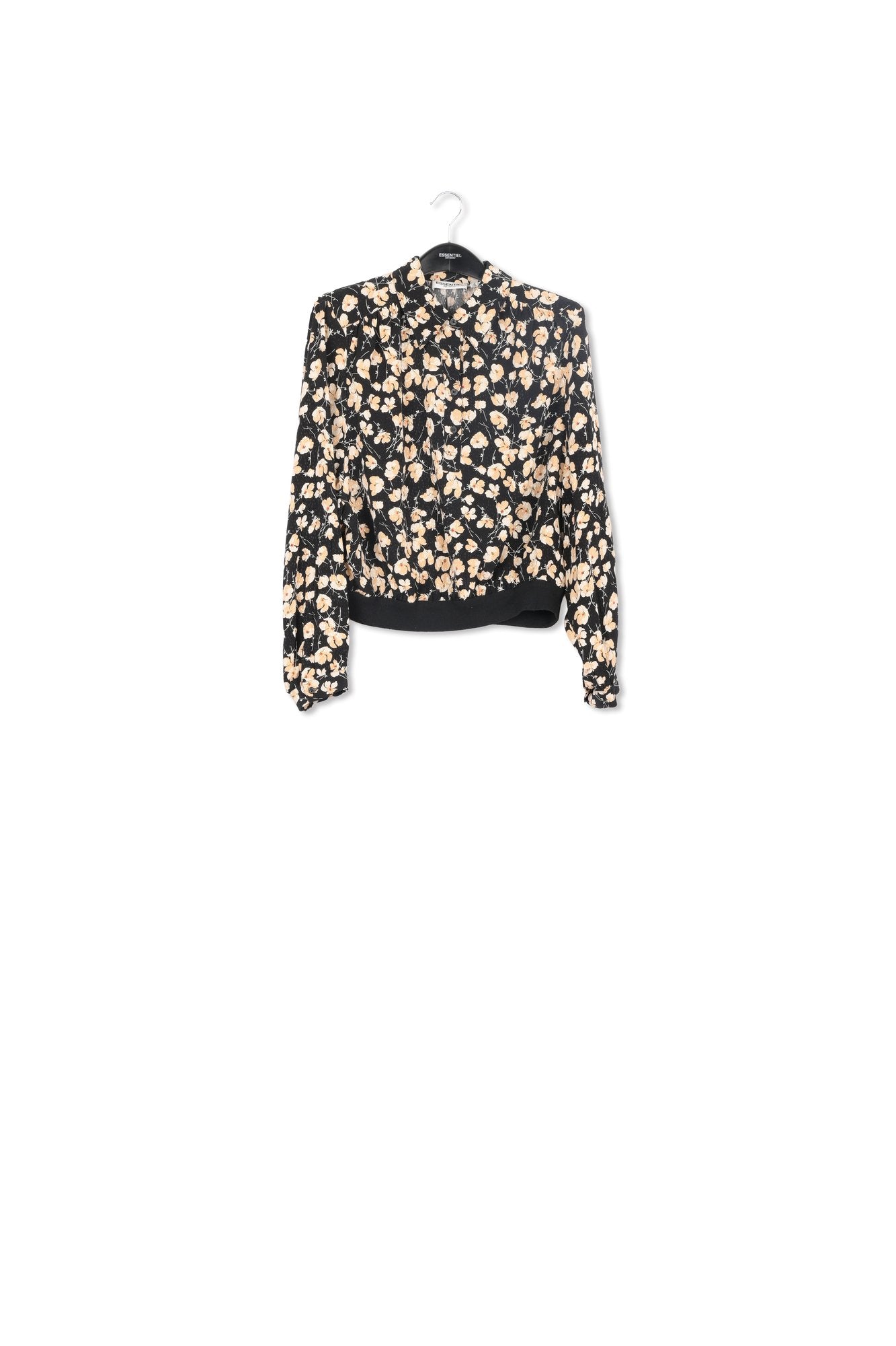 Black floral-print polo top RE—SSENTIEL | Essentiel second hand