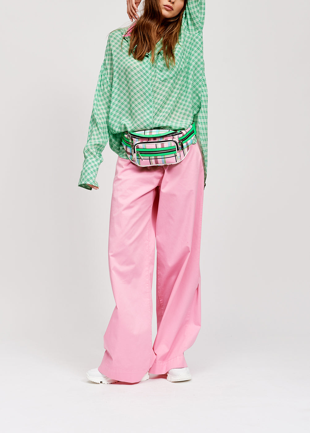 Green and white large check oversized shirt with sequined collar RE—SSENTIEL | Essentiel second hand