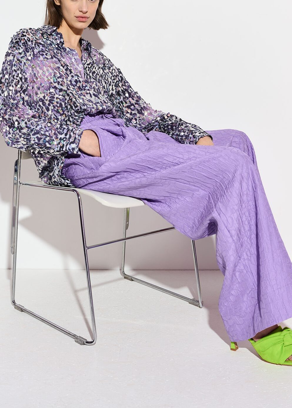 Off-white, lilac and purple leopard-print shirt with sequins RE—SSENTIEL | Essentiel second hand