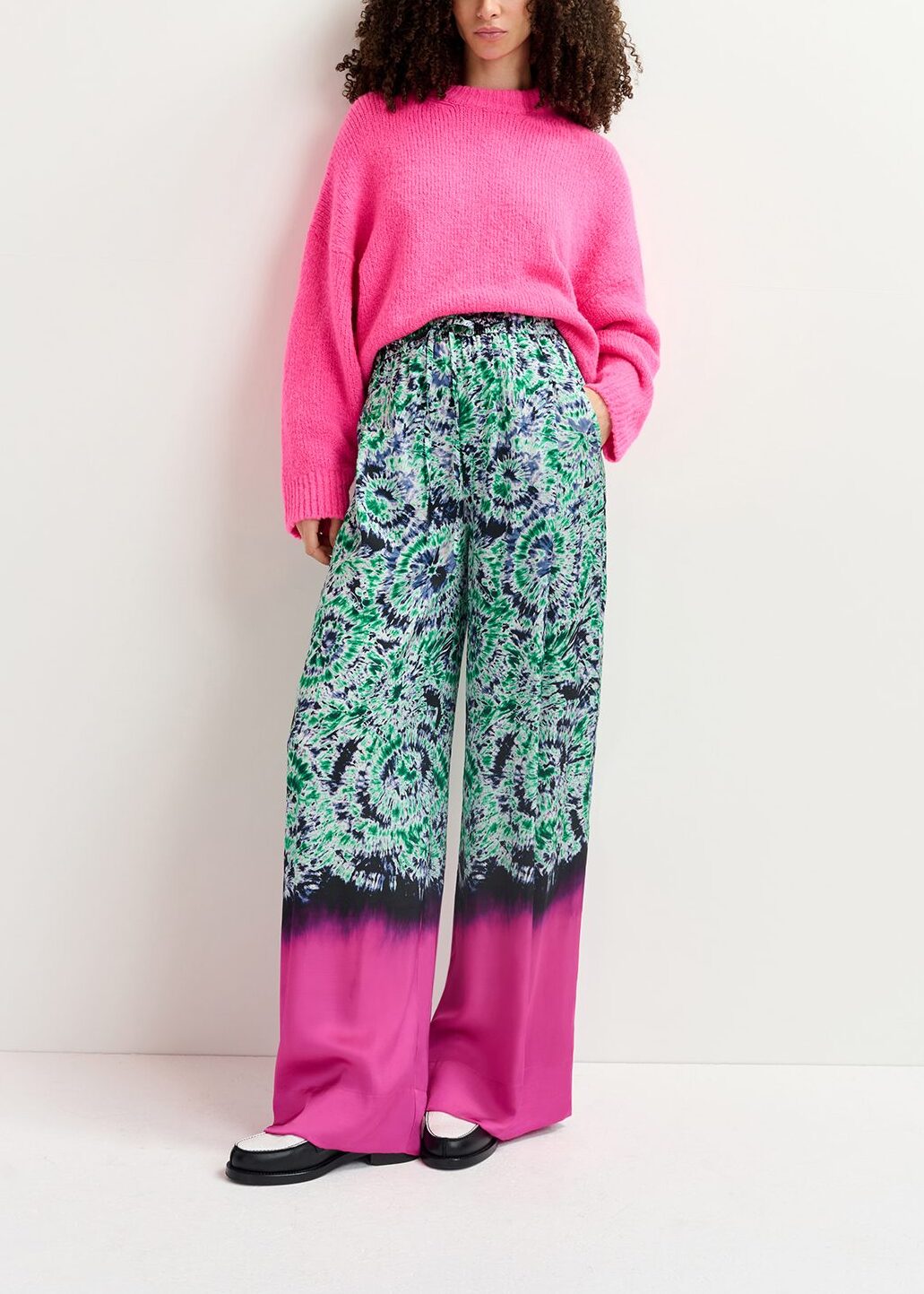 Green and navy blue abstract-print wide-leg pants with dip-dyed effect RE—SSENTIEL | Essentiel second hand