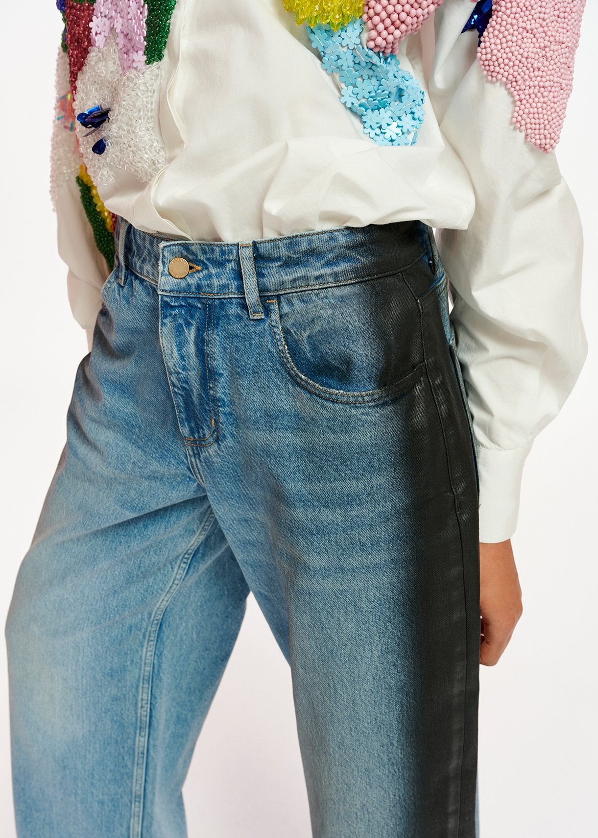 Spray-painted straight-leg blue jeans RE—SSENTIEL | Essentiel second hand